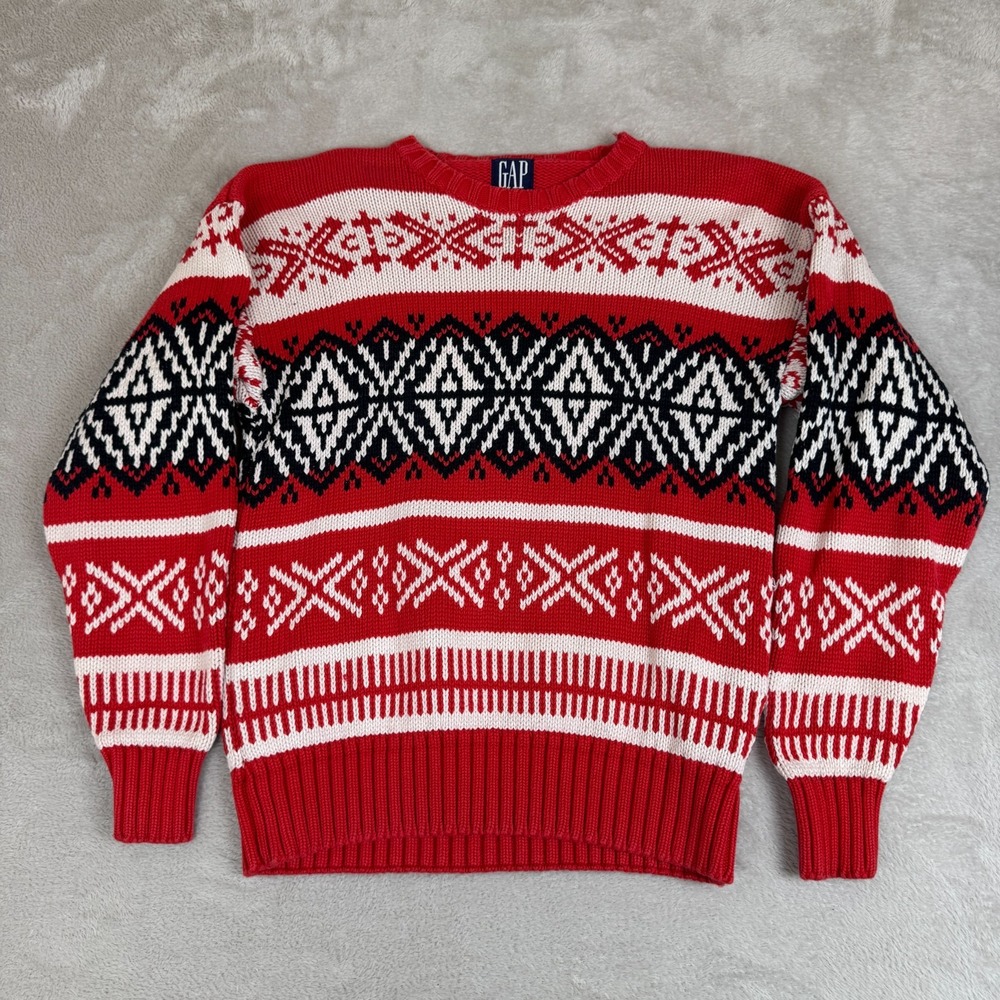 Vintage Gap Sweater Womens Medium Red Preowned Fair Isle Pullover Holiday Nordic